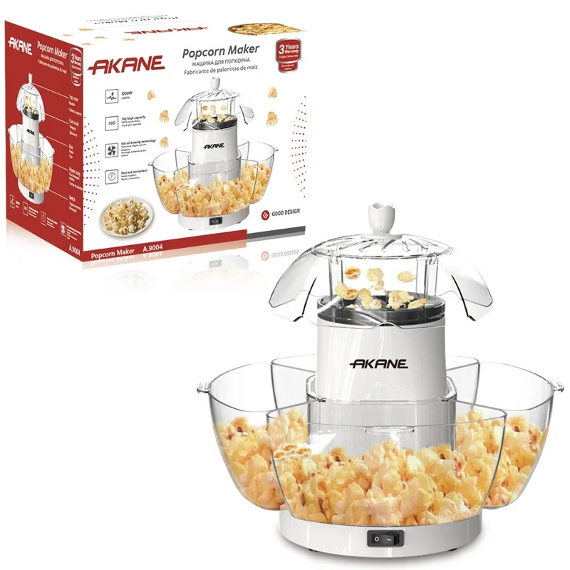 AKANE A.9004 Automatic Popcorn Maker 1200W Household Corn Machine for Family Movie Night, EU Plug (BPA Free, No FDA)