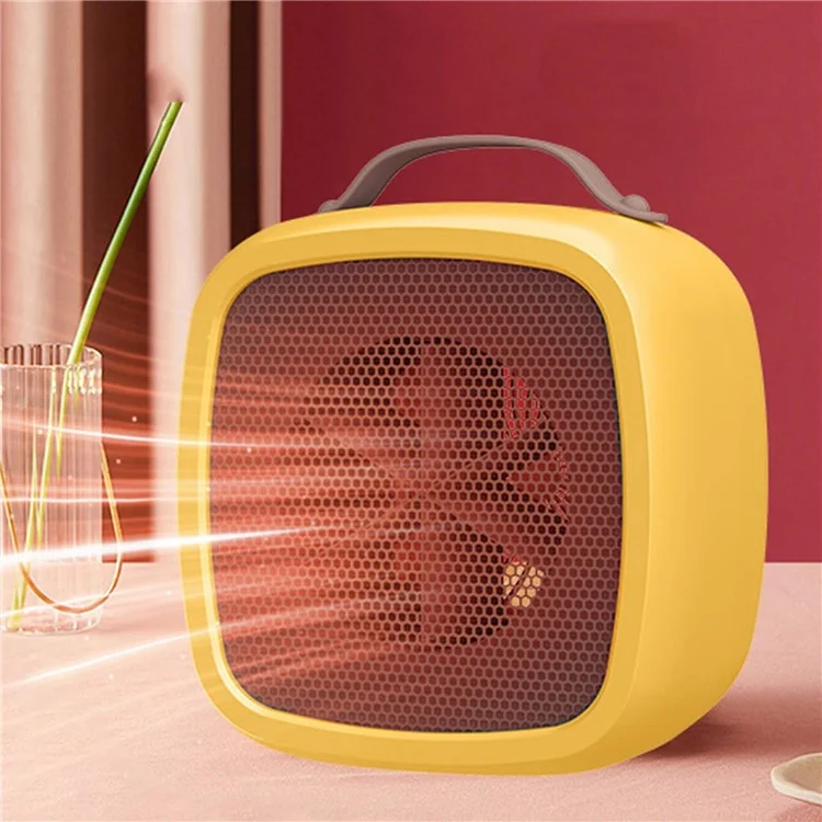 Aquecedor elétrico portátil de 500W, mini aquecedor de mesa com alça para casa e escritório, plugue EU - Amarelo