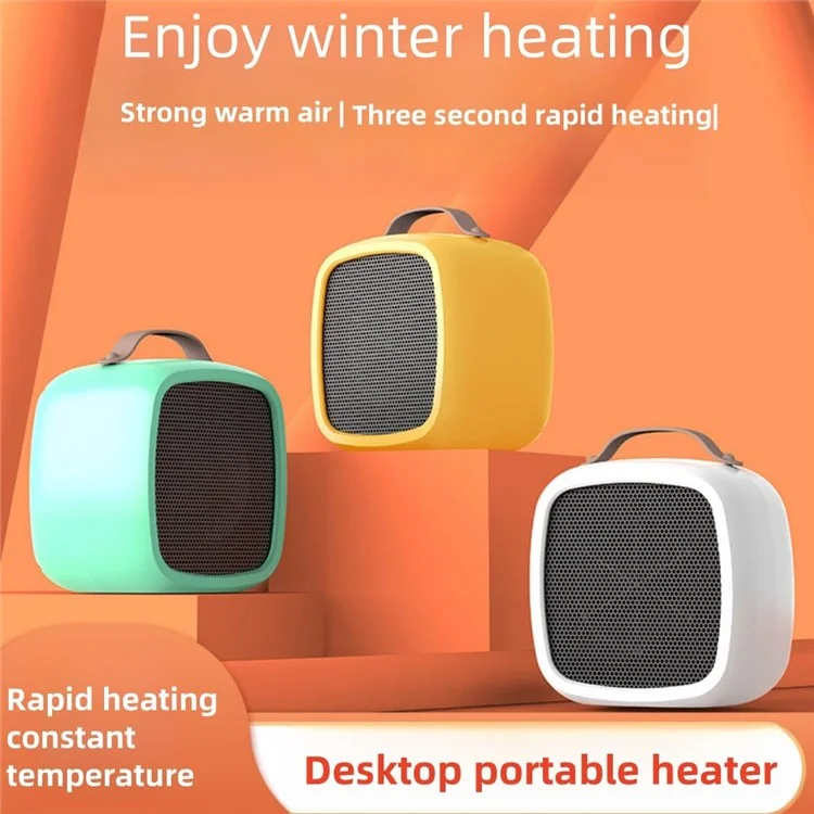 Aquecedor elétrico portátil de 500W, mini aquecedor de mesa com alça para casa e escritório, plugue EU - Amarelo