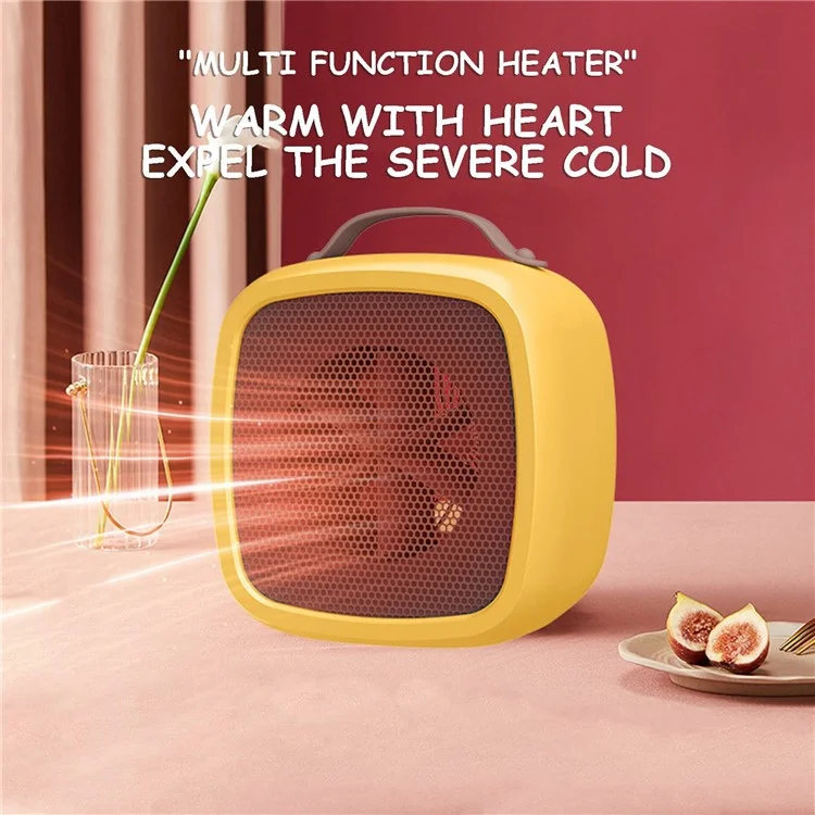 Aquecedor elétrico portátil de 500W, mini aquecedor de mesa com alça para casa e escritório, plugue EU - Amarelo