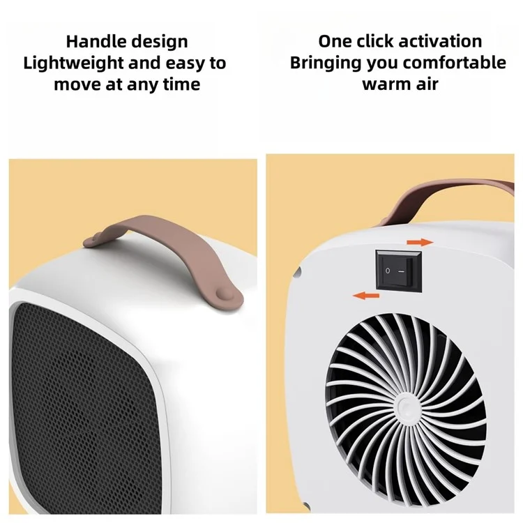 Aquecedor elétrico portátil de 500W, mini aquecedor de mesa com alça para casa e escritório, plugue EU - Amarelo