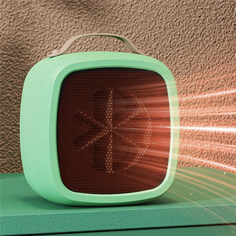 Portable 500W Electric Space Heater Mini Desktop Heater with Handle for Home Office, EU Plug - Green