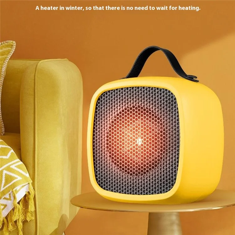 Aquecedor de mesa mini com 2 velocidades, ajustável, portátil, 500W, aquecedor elétrico de espaço para casa e escritório, plugue europeu - Amarelo