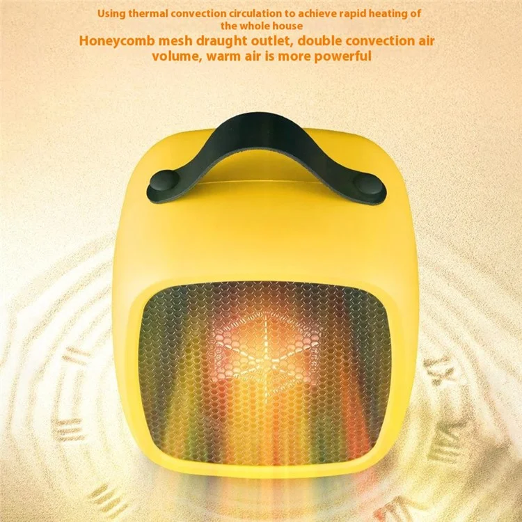 Aquecedor de mesa mini com 2 velocidades, ajustável, portátil, 500W, aquecedor elétrico de espaço para casa e escritório, plugue europeu - Amarelo