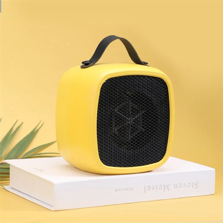 Aquecedor de mesa mini com 2 velocidades, ajustável, portátil, 500W, aquecedor elétrico de espaço para casa e escritório, plugue europeu - Amarelo