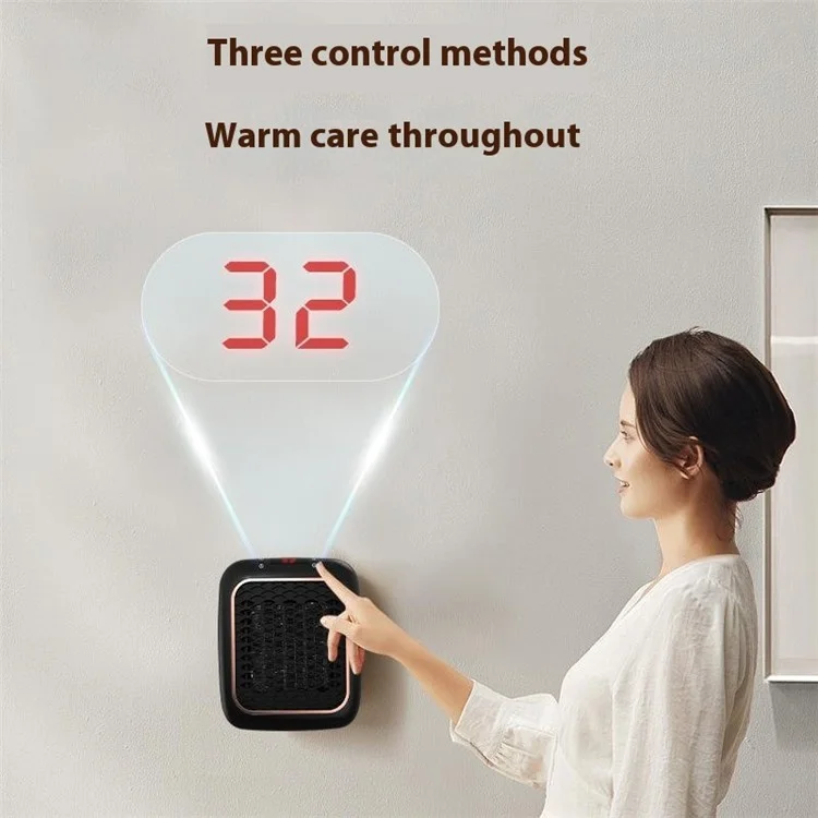 Calefactor de pared mini de 1200W con calentamiento rápido PTC y control remoto (enchufe UE) - Negro
