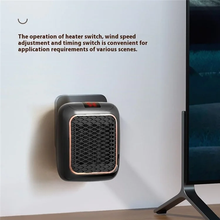 Calefactor de pared mini de 1200W con calentamiento rápido PTC y control remoto (enchufe UE) - Negro