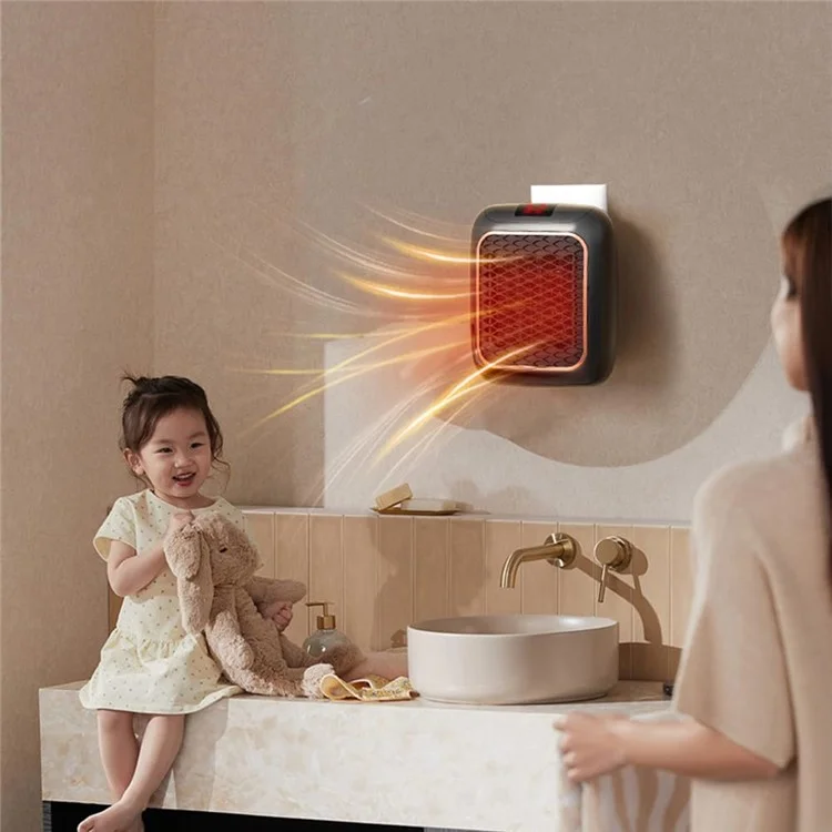 Calefactor de pared mini de 1200W con calentamiento rápido PTC y control remoto (enchufe UE) - Negro