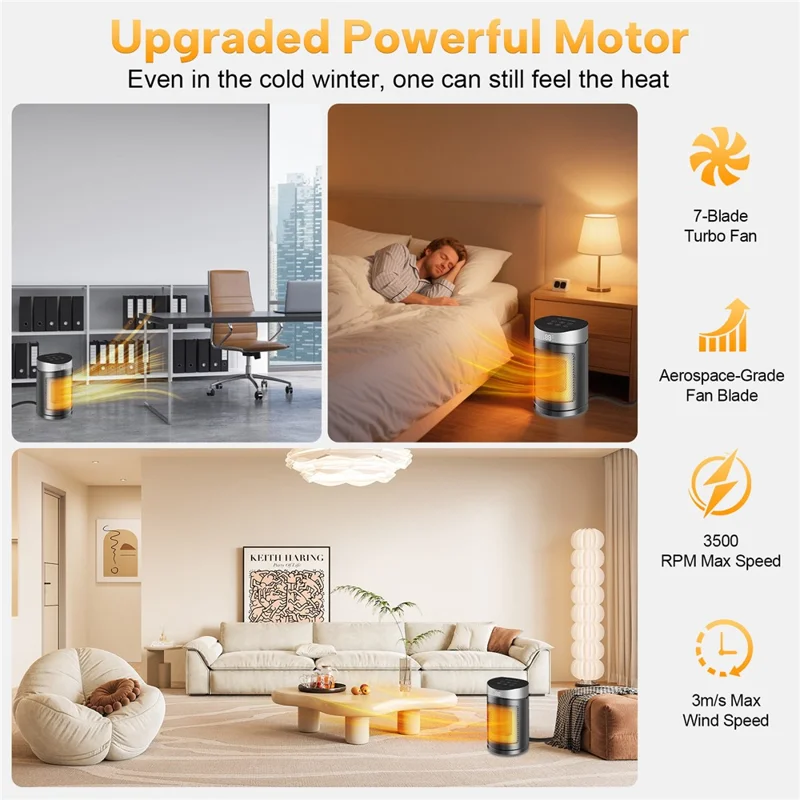 220V Touch Screen Remote Control Heater Desktop Electric Heater Portable Space Heater Fan for Home  /  Office, EU Plug - Silver