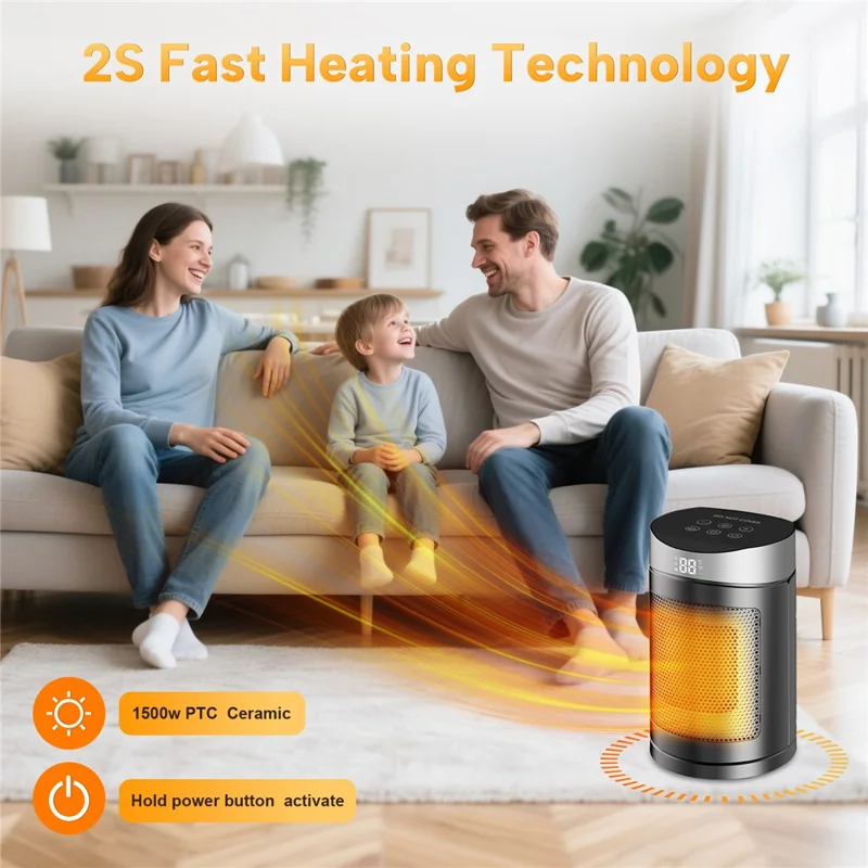 220V Touch Screen Remote Control Heater Desktop Electric Heater Portable Space Heater Fan for Home  /  Office, EU Plug - Silver