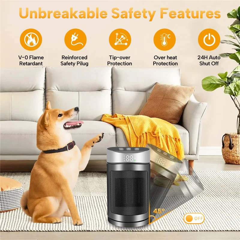 220V Touch Screen Remote Control Heater Desktop Electric Heater Portable Space Heater Fan for Home  /  Office, EU Plug - Silver