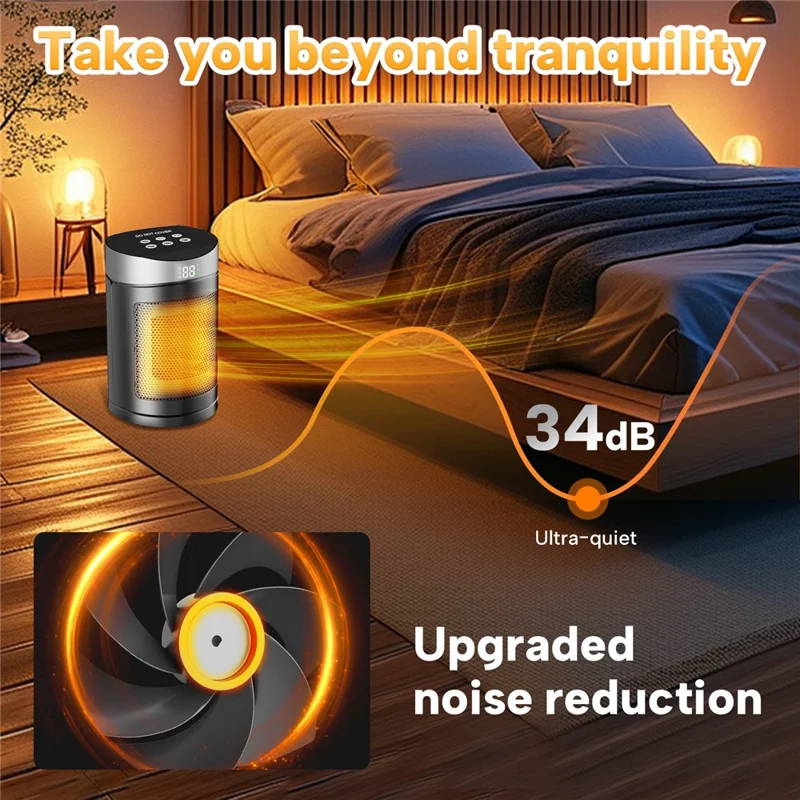 220V Touch Screen Remote Control Heater Desktop Electric Heater Portable Space Heater Fan for Home  /  Office, EU Plug - Silver