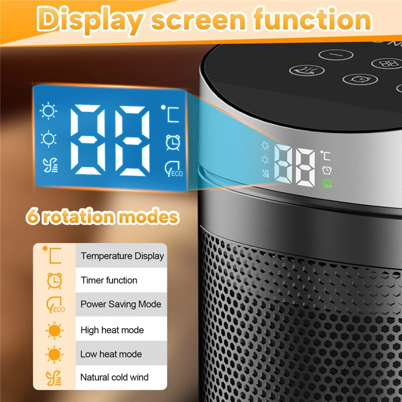 220V Touch Screen Remote Control Heater Desktop Electric Heater Portable Space Heater Fan for Home  /  Office, EU Plug - Silver