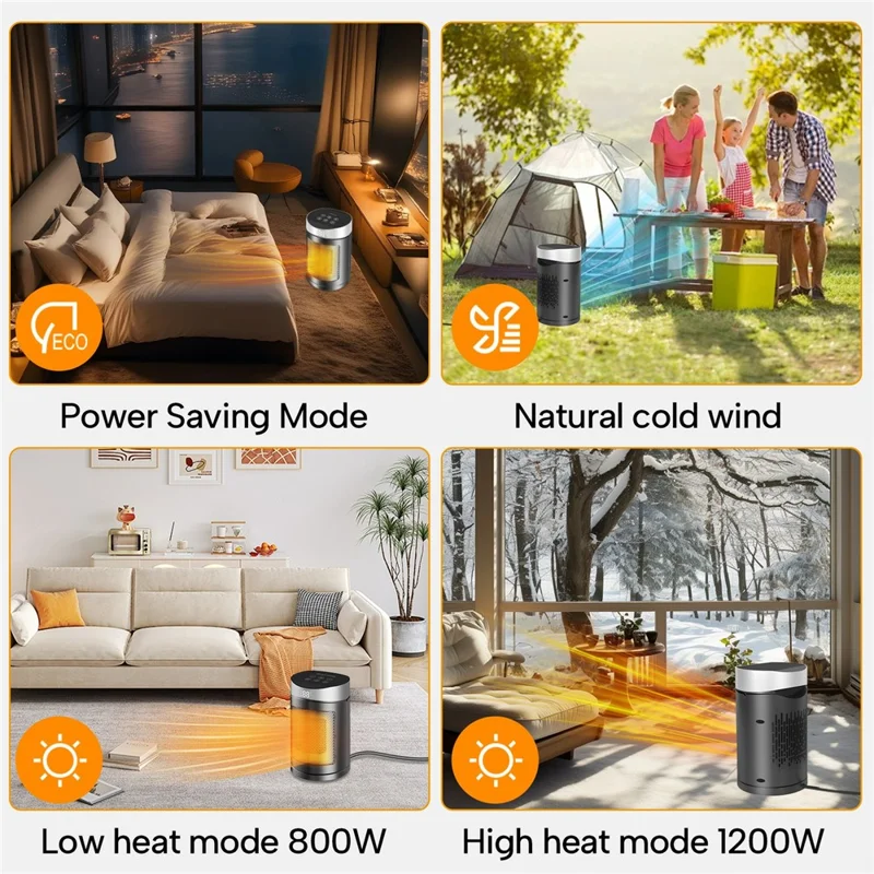 110V Touch Screen Heater Bordvärmeapparat med Fjärrkontroll Fläkt för Hembruk, US-uttag - Silver