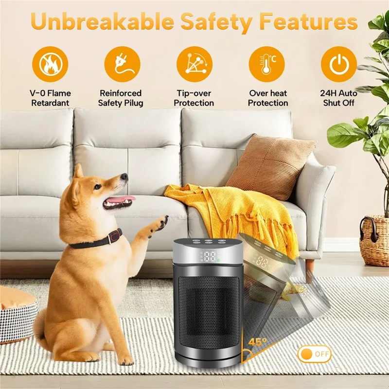 110V Touch Screen Heater Bordvärmeapparat med Fjärrkontroll Fläkt för Hembruk, US-uttag - Silver