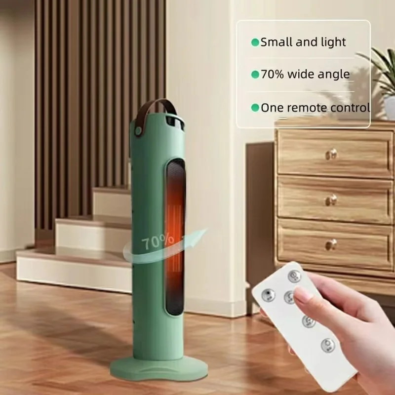 220V Vertical Heating Tower Fan Heater with Remote Control Quiet Electric Space Heater for Home / Bathroom, EU Plug - Green