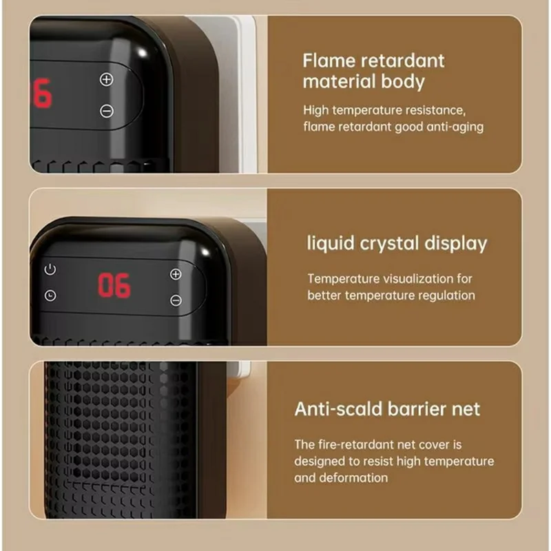 Wall Mounted Fan Heater Mini Energy Saving Portable Electric Heater PTC Ceramic for Bedroom / Living Room, EU Plug - White