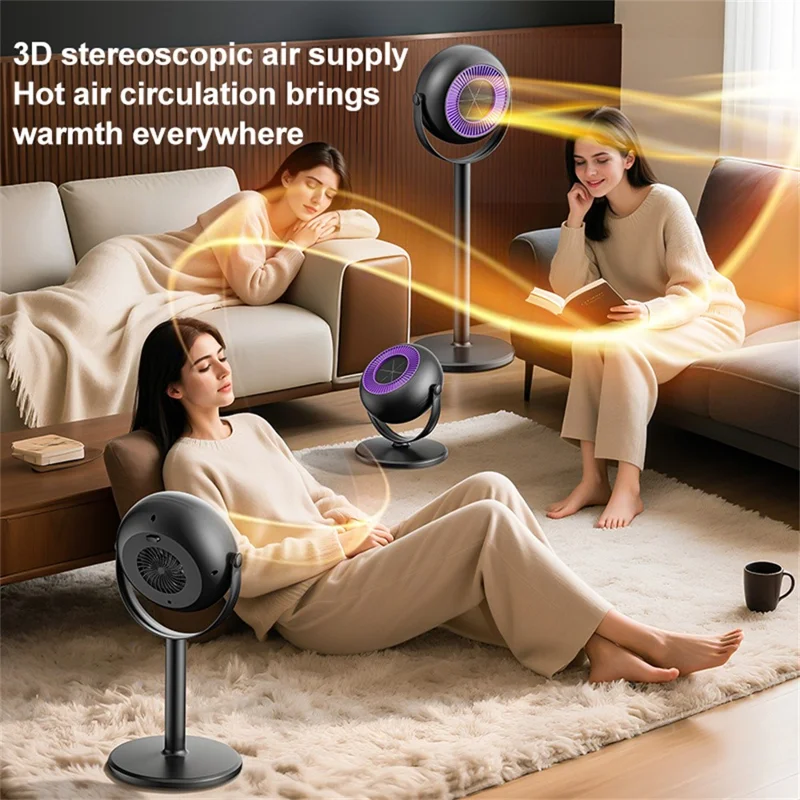 Adjustable Height Space Heater Floor Standing Fan Heater for Home / Bedroom / Office Electric Heater, EU Plug - Purple / Grey