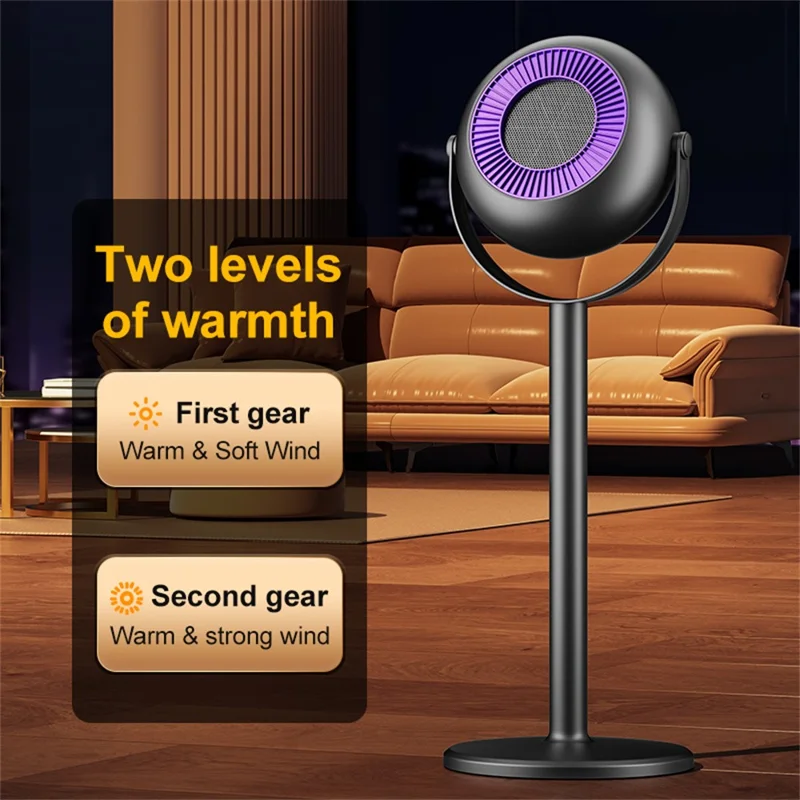 Adjustable Height Space Heater Floor Standing Fan Heater for Home / Bedroom / Office Electric Heater, EU Plug - Purple / Grey