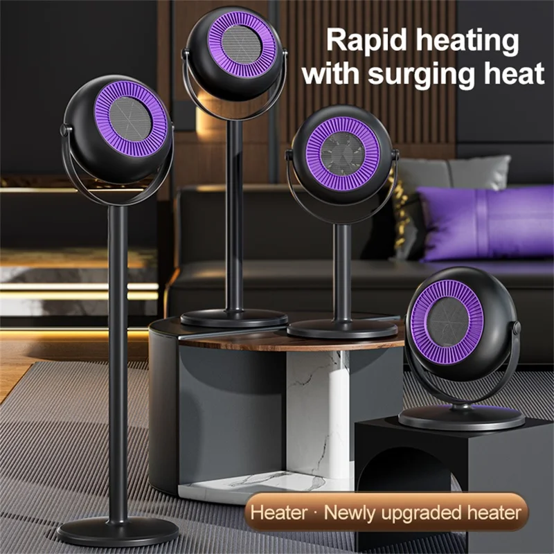 Adjustable Height Space Heater Floor Standing Fan Heater for Home / Bedroom / Office Electric Heater, EU Plug - Purple / Grey