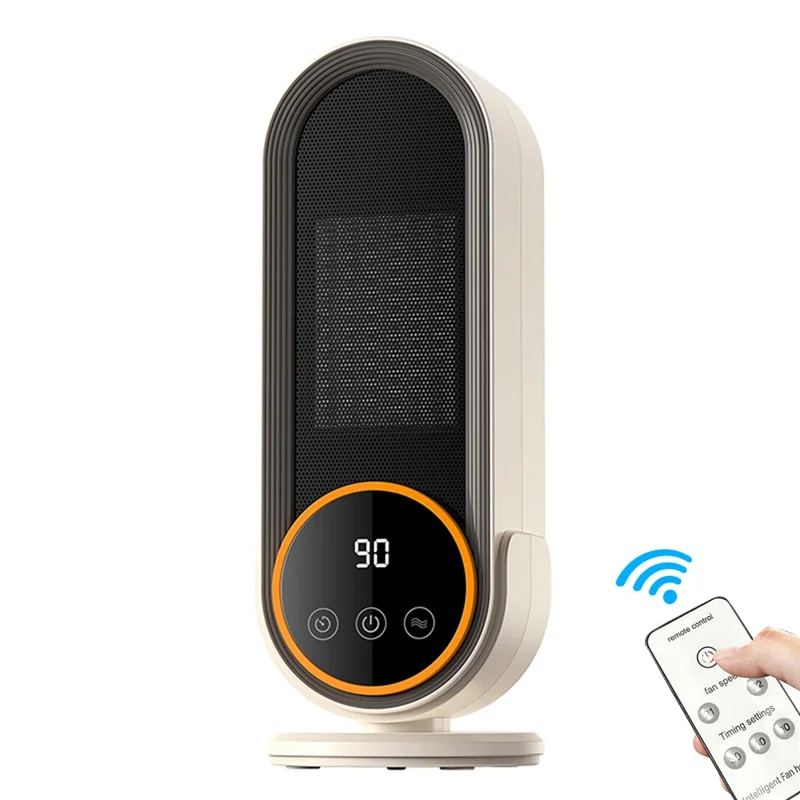 E68S 1200W PTC Ceramic Desktop Fan Heater with Remote Control Timer for Home Office - Creamy White / EU Plug