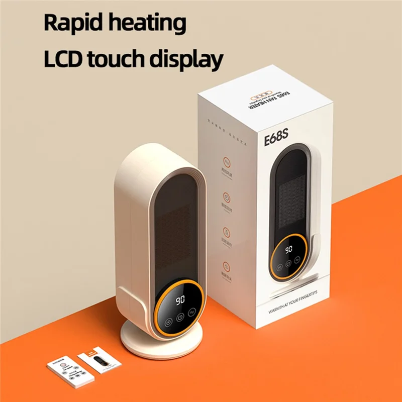 E68S 1200W PTC Ceramic Desktop Fan Heater with Remote Control Timer for Home Office - Creamy White / EU Plug