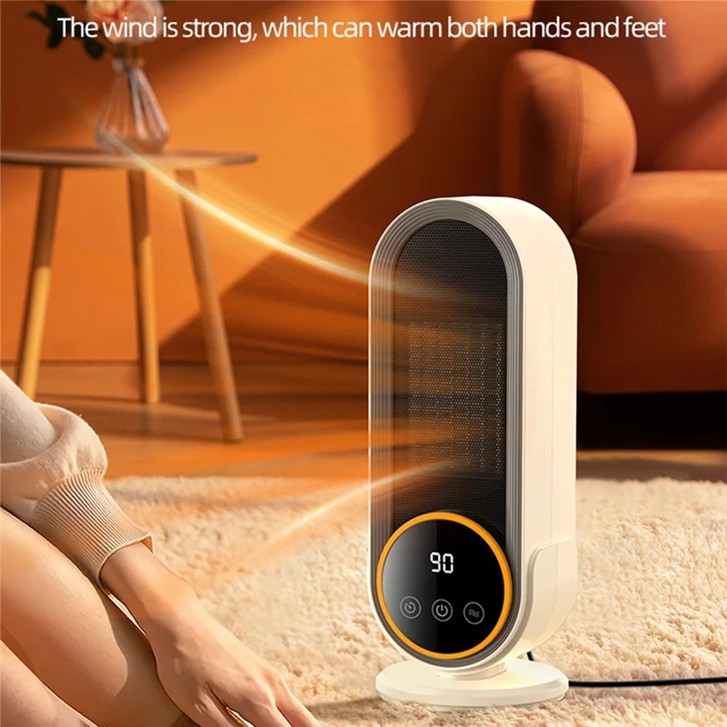 E68S 1200W PTC Ceramic Desktop Fan Heater with Remote Control Timer for Home Office - Creamy White / EU Plug