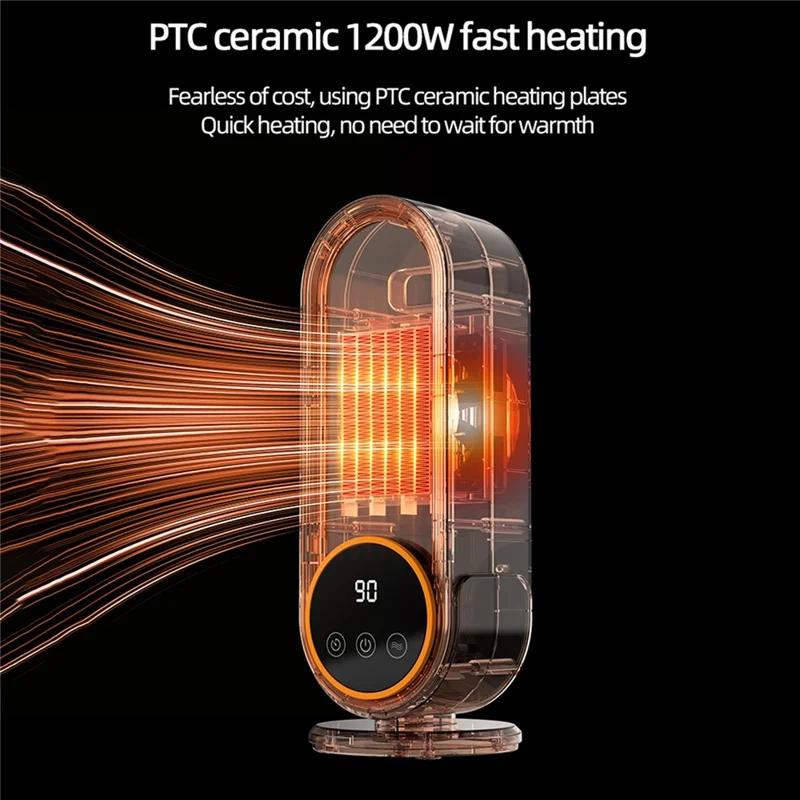 E68S 1200W PTC Ceramic Desktop Fan Heater with Remote Control Timer for Home Office - Creamy White / EU Plug