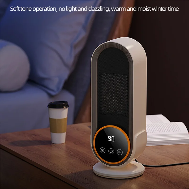 E68S 1200W PTC Ceramic Desktop Fan Heater with Remote Control Timer for Home Office - Creamy White / EU Plug