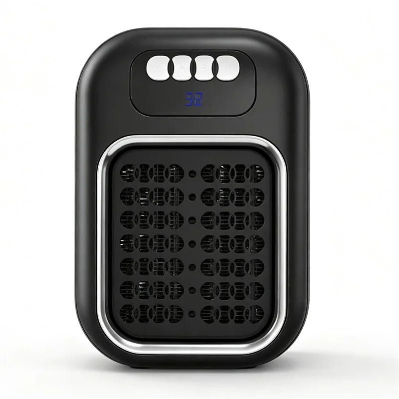 21008 Mini värmare PTC snabbuppvärmning LED-display 12-timmars timer väggmonterad bordell elektrisk värmare, EU-uttag - Svart