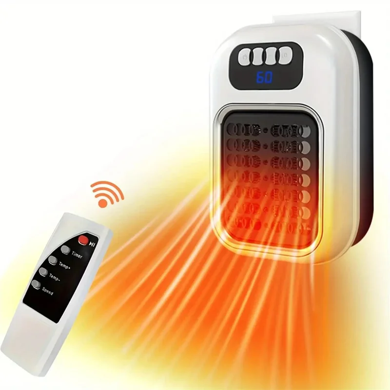 21008 Mini värmare PTC snabbuppvärmning LED-display 12-timmars timer väggmonterad bordell elektrisk värmare, EU-uttag - Svart