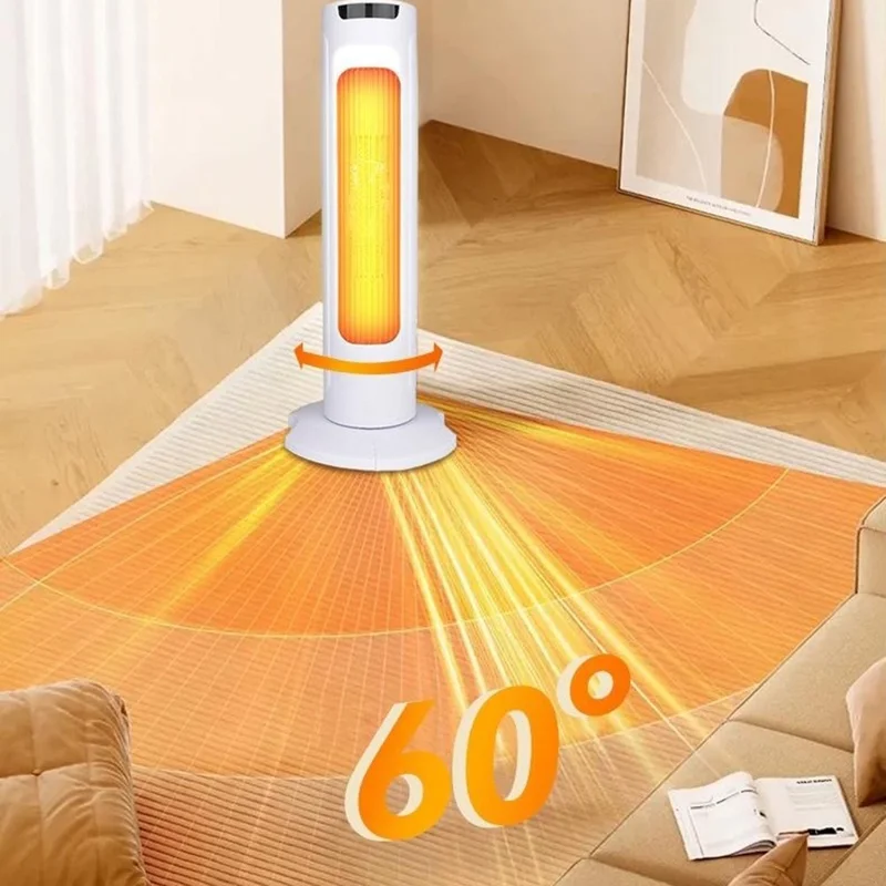 CX-1691 Upright Space Heater PTC Ceramic Heating 60 Degree Oscillation Remote Control LED Display Tower Heater, EU Plug - White