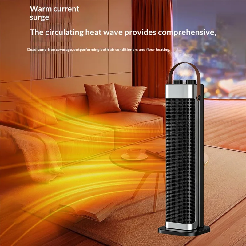 HQN217-22XS Tower Heater 2000W PTC Ceramic Heating 3 Speed Settings Oscillating Electric Space Heater, EU Plug - Black