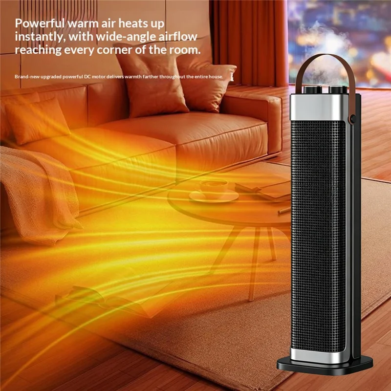 HQN217-22XS Tower Heater 2000W PTC Ceramic Heating 3 Speed Settings Oscillating Electric Space Heater, EU Plug - Black