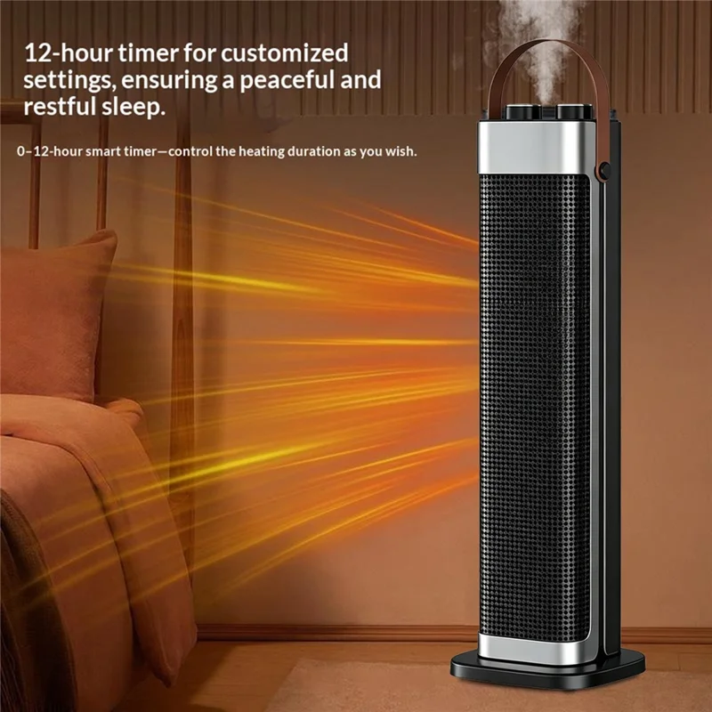 HQN217-22XS Tower Heater 2000W PTC Ceramic Heating 3 Speed Settings Oscillating Electric Space Heater, EU Plug - Black