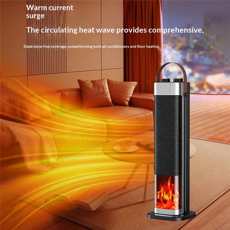 HQ30-300BS Smart Vertical Heater 2000W PTC Ceramic 3D Flame Effect Temperature Control Timer Space Heater for Indoor Heating, EU Plug - Black