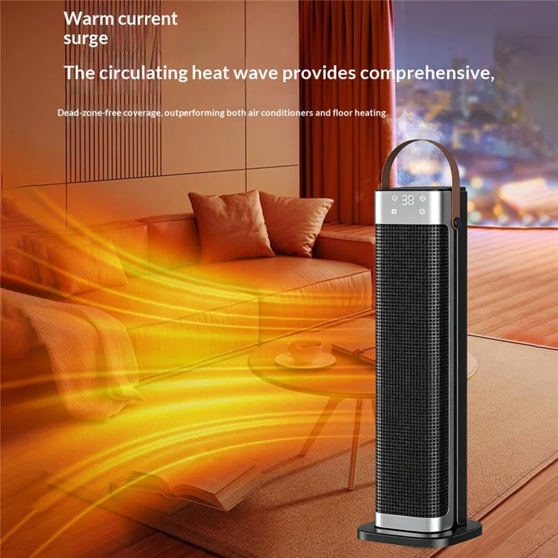 HQN217-22QD Fernbedienung Standheizung 2000W PTC Keramik 3 Geschwindigkeiten Timer schwenkbar Flammschutz ABS, EU-Stecker - Schwarz