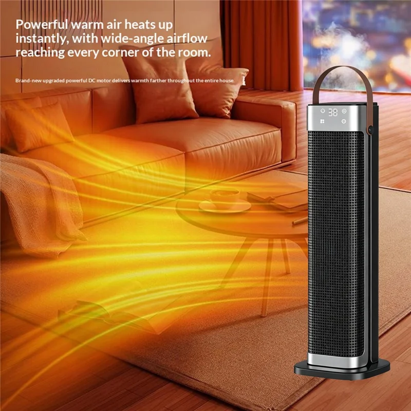 HQN217-22QD Fernbedienung Standheizung 2000W PTC Keramik 3 Geschwindigkeiten Timer schwenkbar Flammschutz ABS, EU-Stecker - Schwarz