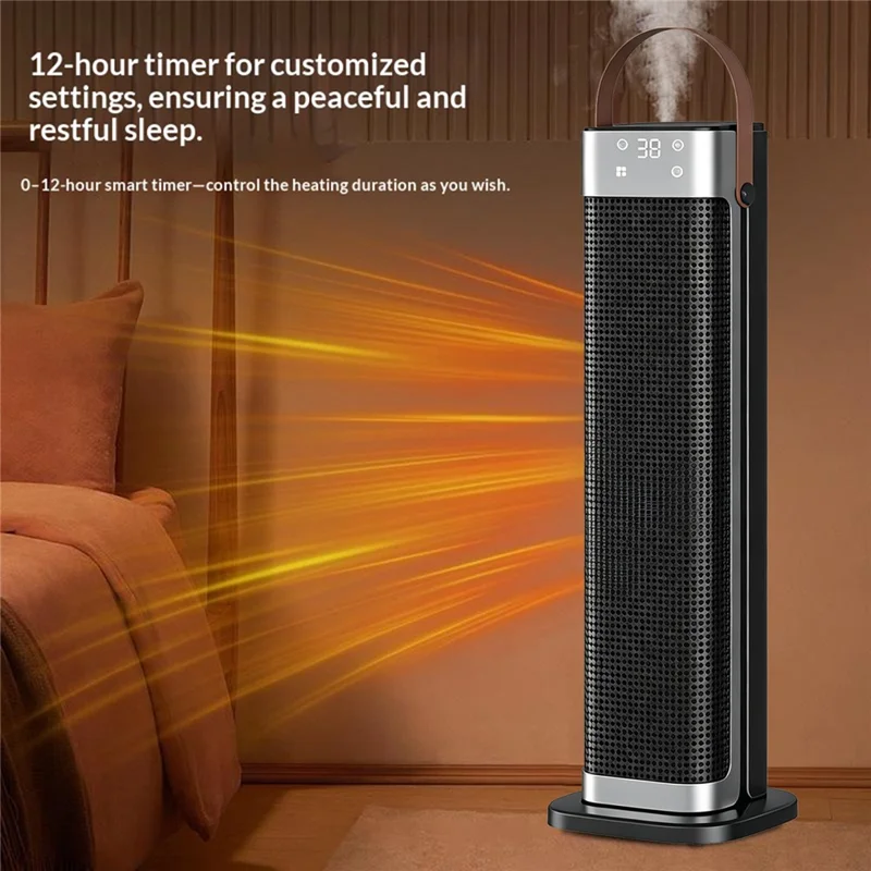 HQN217-22QD Fernbedienung Standheizung 2000W PTC Keramik 3 Geschwindigkeiten Timer schwenkbar Flammschutz ABS, EU-Stecker - Schwarz