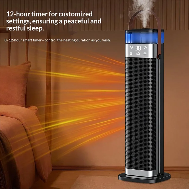HQN218-28XS Tower Heater 2000W PTC Ceramic Heating Remote Control Humidification 3 Speed Timer Oscillation Space Heater for Home Office, EU Plug - Black