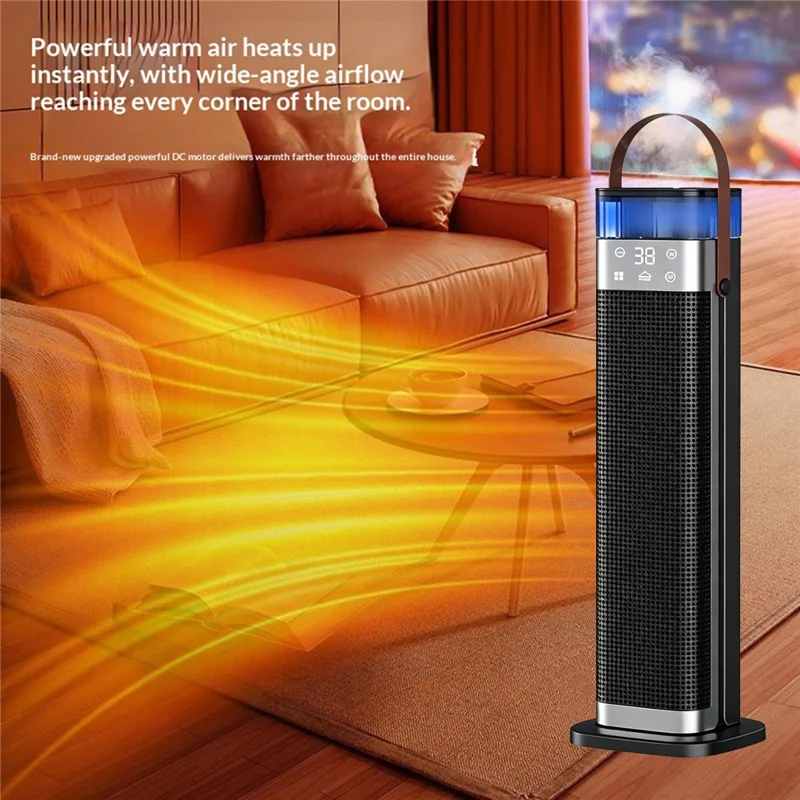 HQN218-28XS Tower Heater 2000W PTC Ceramic Heating Remote Control Humidification 3 Speed Timer Oscillation Space Heater for Home Office, EU Plug - Black