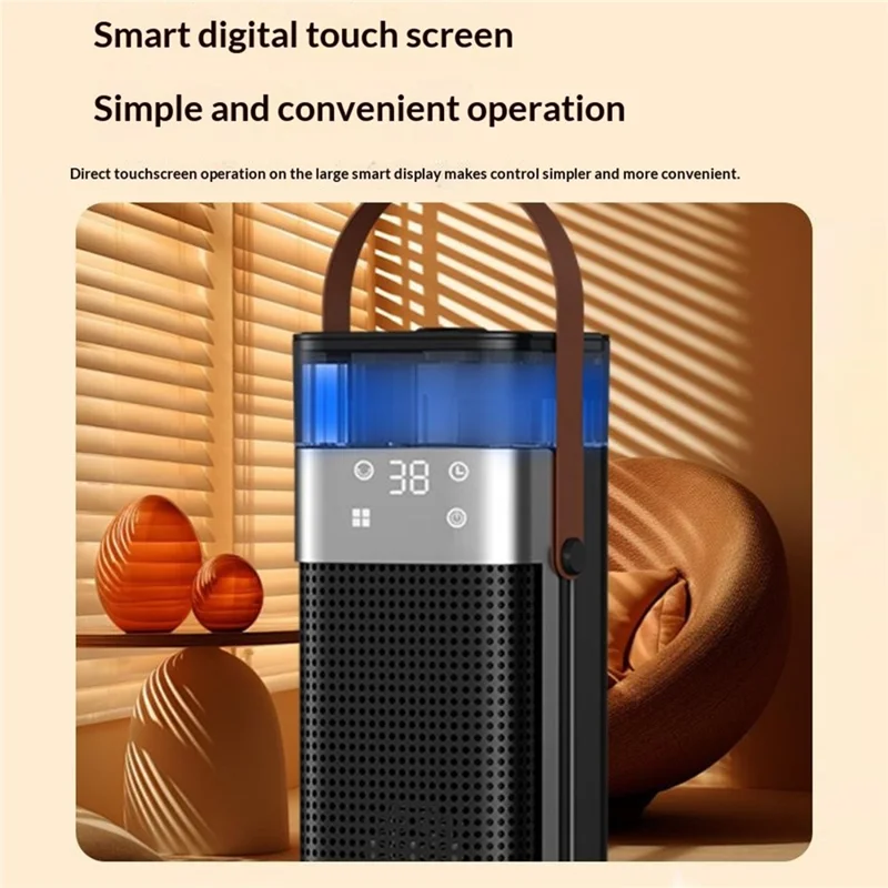 HQN218-28XS Tower Heater 2000W PTC Ceramic Heating Remote Control Humidification 3 Speed Timer Oscillation Space Heater for Home Office, EU Plug - Black