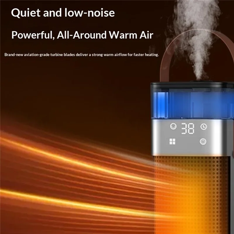 HQN218-28XS Tower Heater 2000W PTC Ceramic Heating Remote Control Humidification 3 Speed Timer Oscillation Space Heater for Home Office, EU Plug - Black