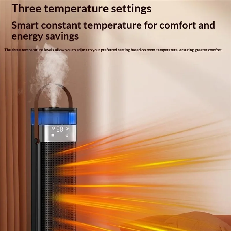 HQN218-28QD Space Heater 2000W PTC Ceramic Heating Humidification 3D Flame Remote Control Timer Tower Heater, EU Plug - Black