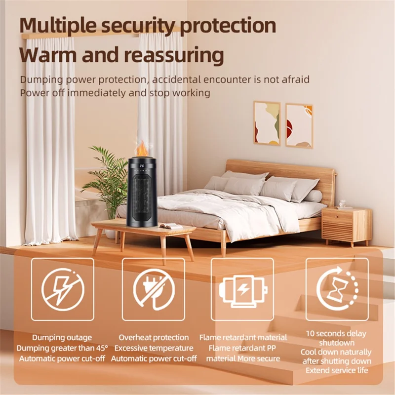 HQ27-270BRS 1500W Humidifying Space Heater PTC Ceramic Remote Control Oscillating Electric Heater for Home, EU Plug - Black