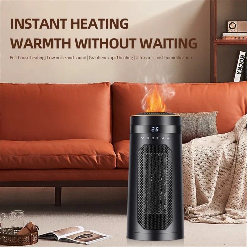 HQ27-270BRS 1500W Humidifying Space Heater PTC Ceramic Remote Control Oscillating Electric Heater for Home, EU Plug - Black