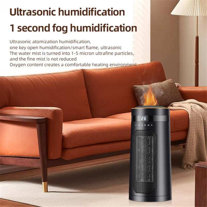 HQ27-270BRS 1500W Humidifying Space Heater PTC Ceramic Remote Control Oscillating Electric Heater for Home, EU Plug - Black