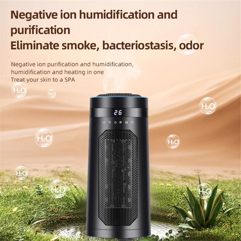 HQ27-270BRS 1500W Humidifying Space Heater PTC Ceramic Remote Control Oscillating Electric Heater for Home, EU Plug - Black