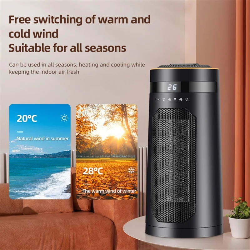 HQ27-270BRS 1500W Humidifying Space Heater PTC Ceramic Remote Control Oscillating Electric Heater for Home, EU Plug - Black