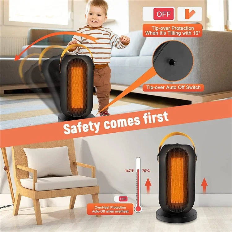 Ficheur D'espace Électrique 1200W 3 Modes Chauffage Silencieux Chauffage PTC Chauffage Rapide Ventilateur de Protection de Surchauffe - Plug